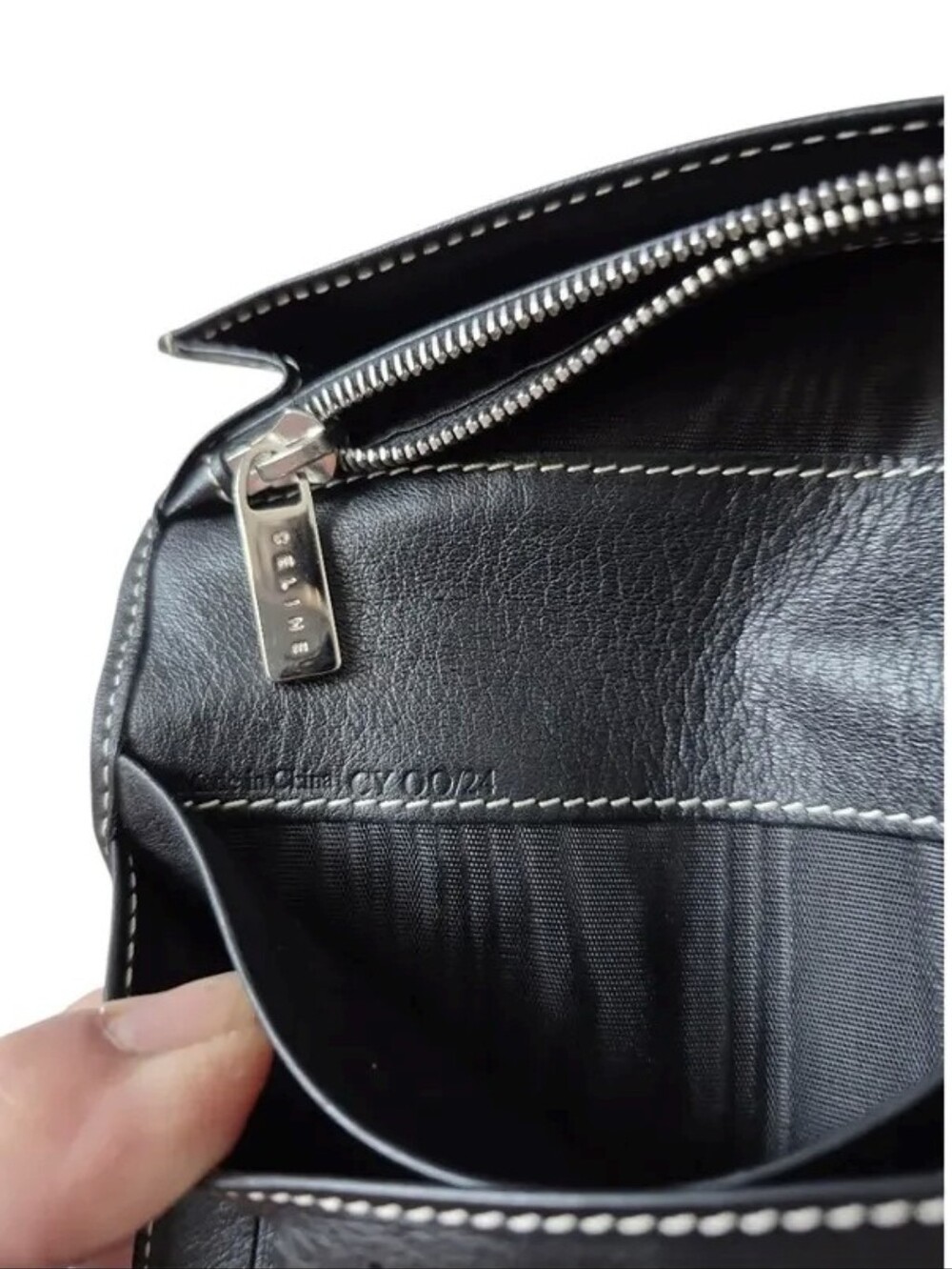 Celine Paris Black Grey Triomphe Fabric Leather Long Wallet - Picture 7 of 13